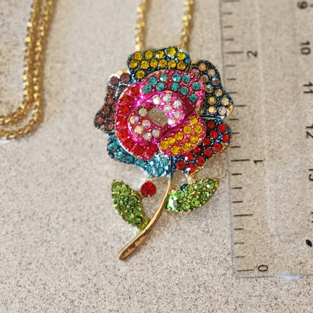 New Betsey Johnson rainbow colored necklace flower